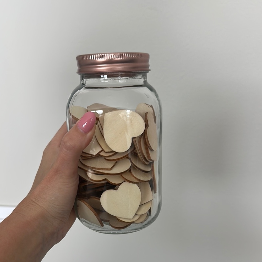 Glass Jar with Wooden Heart Cutouts